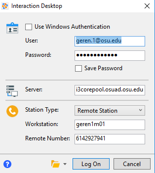 Log in Screen for the PureConnect (CIC) Client