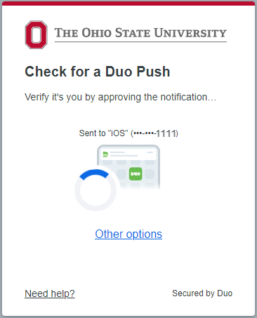 Standard Duo Push prompt sent to a mobile device