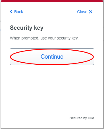 Register Your Security Key Continue Button