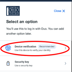 Device Verification selected for Android Biometrics