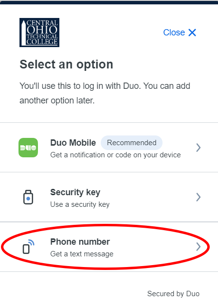 Add new Phone number option highlighted