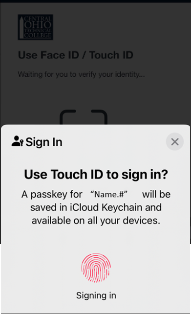 Complete the touch ID Prompt