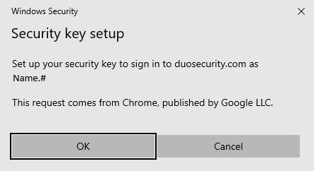 Windows Security Key setup screen