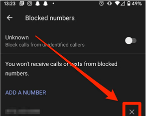 X highlighted to block a number in Android