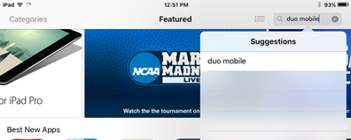 iOS search field with Duo Mobile as the search term