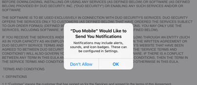 Duo Mobile Notifications allowed window