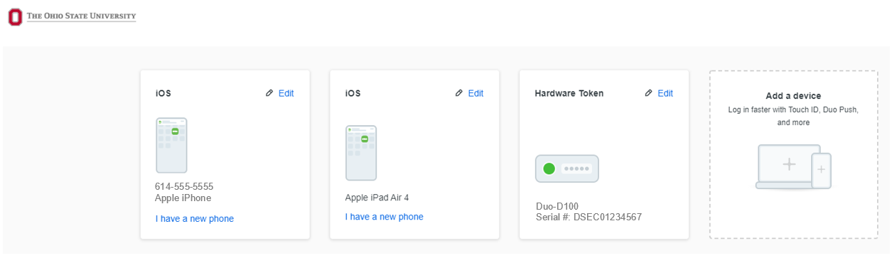 Device Management screen in Duo when adding a new device