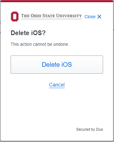 Delete button to confirm deletion of a device