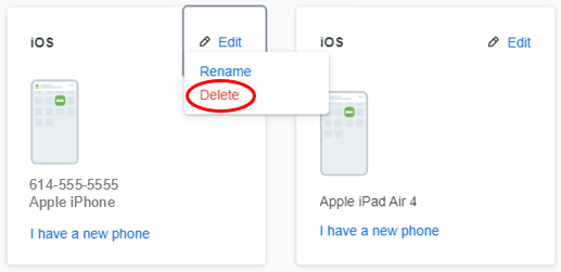 Delete option in the Edit menu of the device in Duo