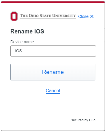 Device name field and rename button