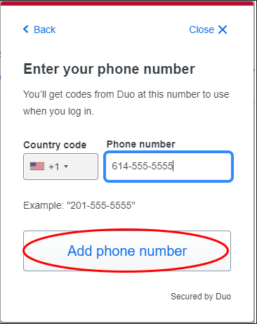 Add phone number button highlighted