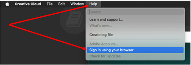 Sign in using browser in the Mac Help menu