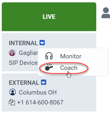 Interaction window with Coach option highlighted