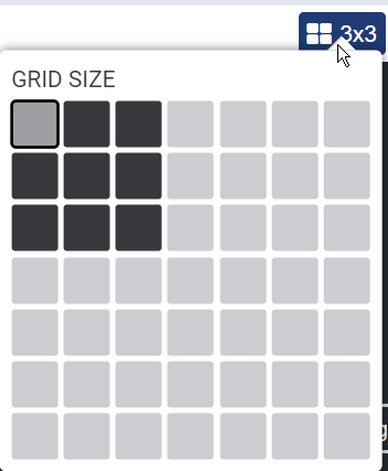 Grid size panel open with 3x3 shown highlighted