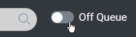 Off queue toggle switch highlighted in the upper right hand corner of the screen