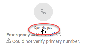 Open dialpad link highlighted