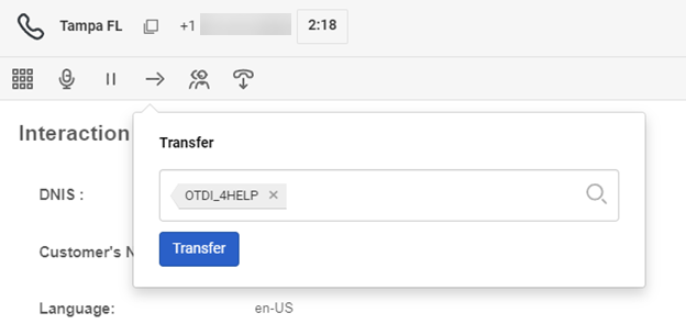 Blind Transfer window with 4HELP Queue in the example