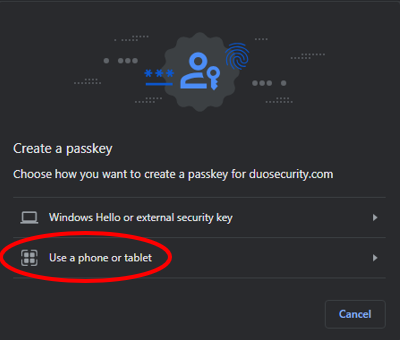 Use Phone or Tablet option highlighted