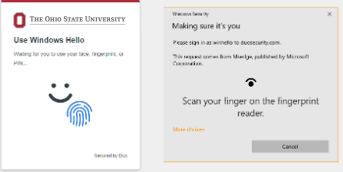 Windows Hello prompt screen