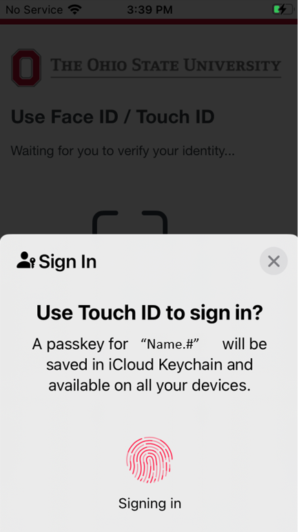 Mobile touch ID prompt on a mac