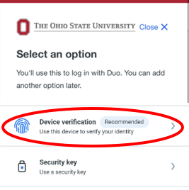 Image of Select an option Device verification