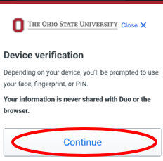 Image of Device verification Continue button 
