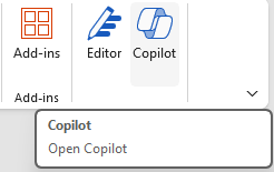 Copilot button in the ribbon panel of Powerpoint