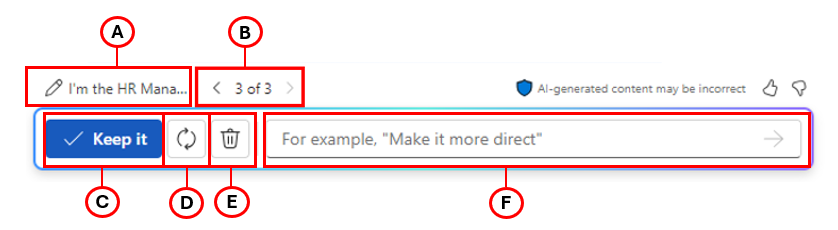 Copilot bar at the end of a word document with review buttons highlighted