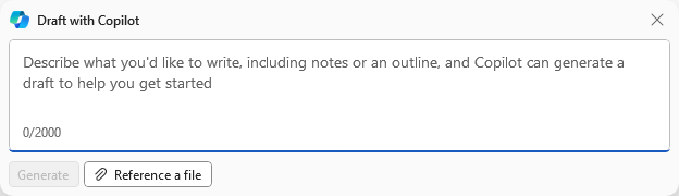 Copilot in word Draft with Copilot window