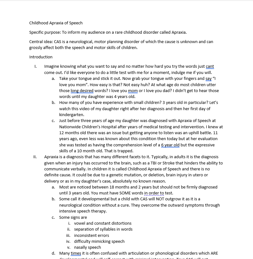 Example outline in word