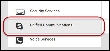 Unified Communications category highlighted
