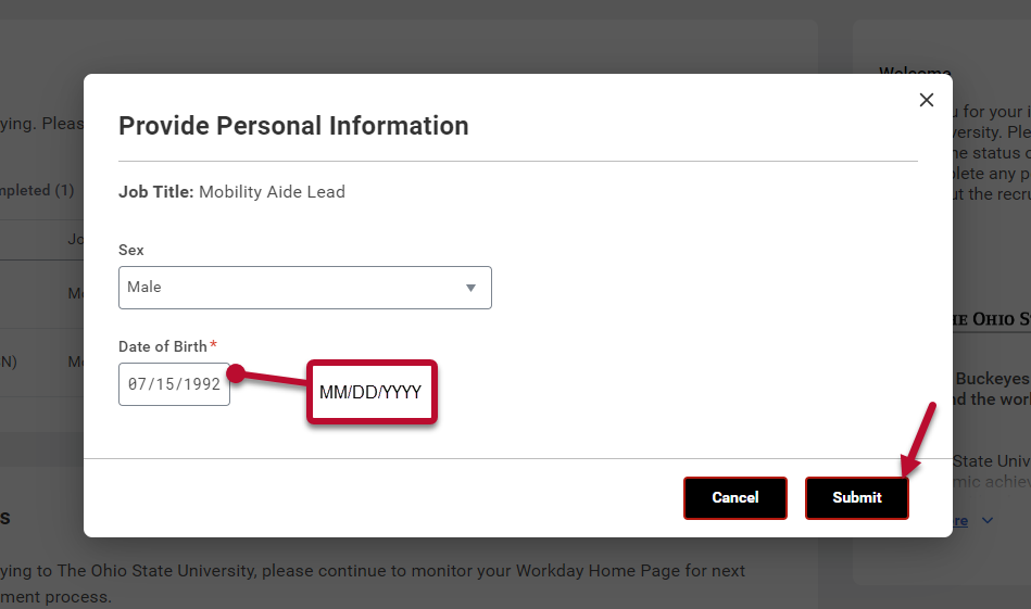 Date of Birth shown in MM/DD/YYYY format 