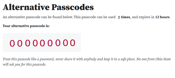 sample alternative passcode