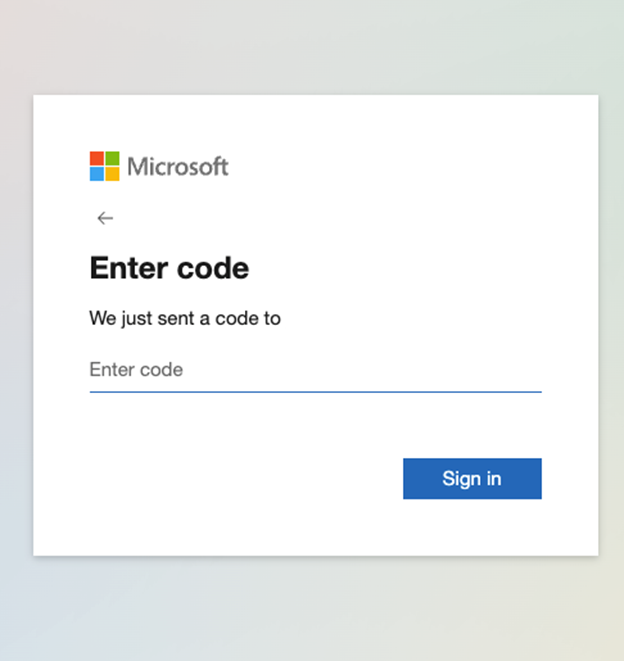 M365 window requesting a code