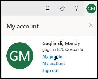 My profile link highlighted in My Account menu
