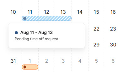 Pending time off request in the calendar