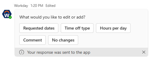 Edit a time off request available options