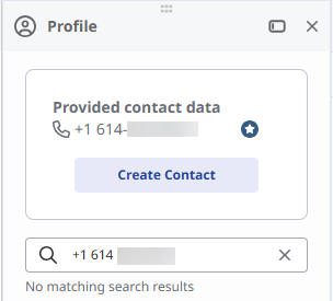 Conversation profile panel with a Create Contact button so the caller can be added to contacts