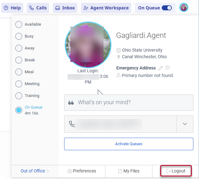 Genesys Log Out button