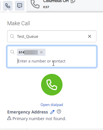 Make a call panel completed and ready to initiate the call