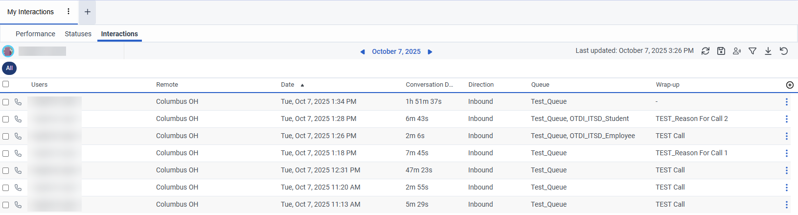 My interactions panel with sample interactions shown