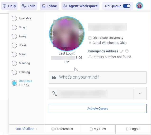 Profile panel for status change