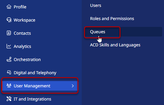 Queue Management in the menu
