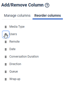 Reorder column panel