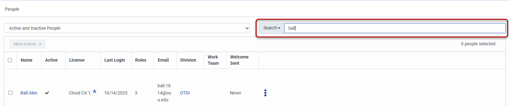 Search for user with Ball entered as the sample agent name