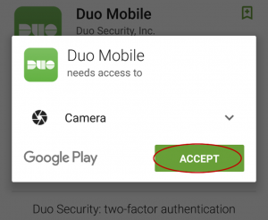 Duo Mobile Camera access request in Android