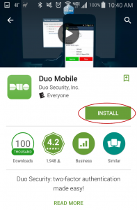 Install Duo Mobile button in Android store
