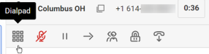 Call Control Bar with the dial pad button highlighted