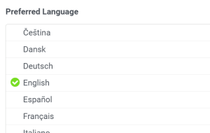 Preferences screen to choose the language of your environment